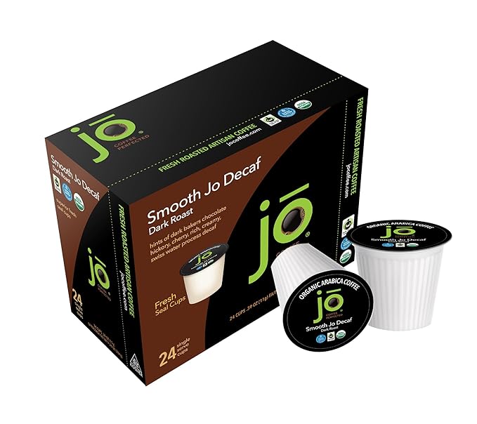 SMOOTH JO DECAF: 24 Cups, Organic Dark French Roast, Swiss Water Process for Keurig K-Cup Compatible Brewers, Fresh Seal Cups, Rich Creamy Fair Trade Certified Kosher Non-GMO Gluten Free by Jo Coffee®