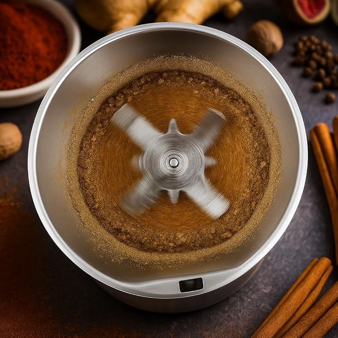 Electric Herb & Spice Grinder – One-Touch Stainless Steel Grinder for Herbs, Spices, Coffee, Nuts, Seeds – Powerful 30000 RPM Motor, Stainless Steel Blades, Cleaning Brush Included