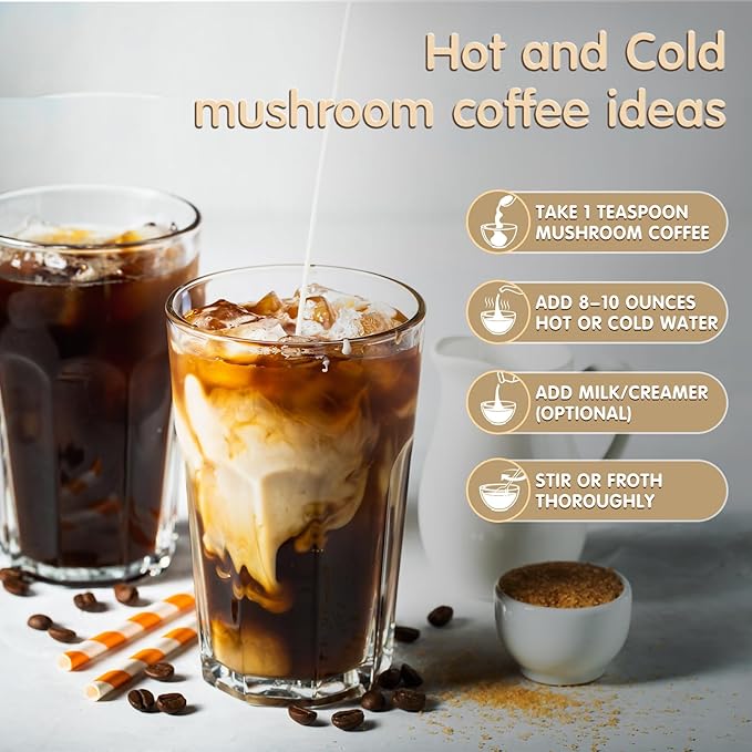 Mushroom Coffee, 6 Adaptogenic Mushrooms with Lion's Mane, Cordyceps, Turkey Tail & More, Instant Mushroom Coffee for Focus, Energy, Immune & Digestion Support