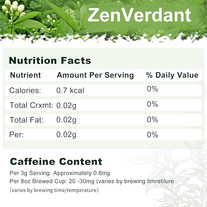 ZenVerdant Premium Jasmine Green Tea Loose Leaf | 7x Scented, Low Caffeine, High Antioxidant | Cold Brew Ready, Smooth Taste, Natural Floral Notes