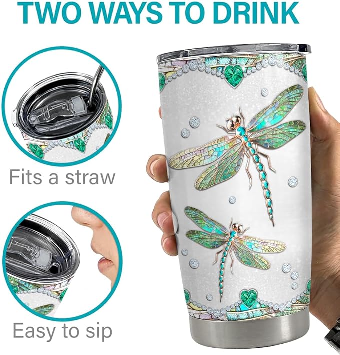 SANDJEST Dragonflies Gifts for Women Girls Dragonfly Tumbler 20oz Jewelry Drawings Stainless Steel Insulated Tumblers Coffee Travel Mug Cup Gift for Birthday Christmas