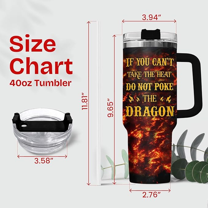 34HD Dragon Coffee Tumbler with Handle & Straw, 40oz Do Not Poke The Dragon Mug, Gifts for Fathers Day Birthday Christmas, Unique Gifts for Dad Brother Friend Uncle Boyfriend Boy