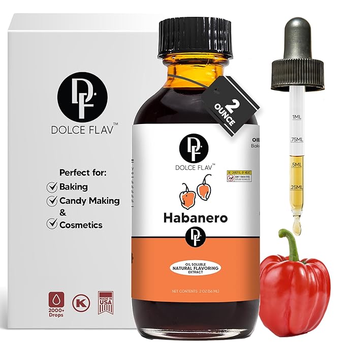 Dolce Flav Natural Habanero Extract – 2 Ounce Oil-SolubleKosher, Sugar-Free, Concentrated Spicy Habanero Flavoring for Savory Dishes, Sauces & Confections, Includes Measured Dropper