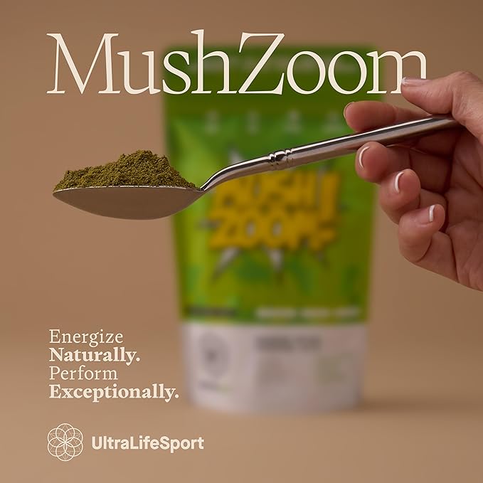Ultra Life Sport - Mush Zoom - Energizing Coconut Matcha Focus & Vitality Blend - 30 Servings, Organic Mushroom Powder Drink - 7 Mushrooms Supplement Complex - Coconut Matcha Flavor, 100% Vegan