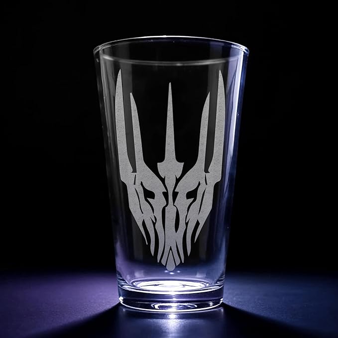 MASK OF SAURON Engraved 16oz Pint Glass | Inspired by Tolkien Power Ring and Middle Earth | Great Christmas Gift Idea | Unique Elvish Fantasy Wizard Fantasy Decor!