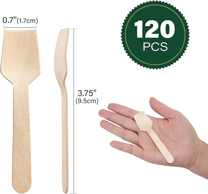 LotFancy Mini Wooden Spoons, 120Pcs 3.75" Disposable Tasting Sampling Spoons with Concave Tip, Biodegradable and Compostable