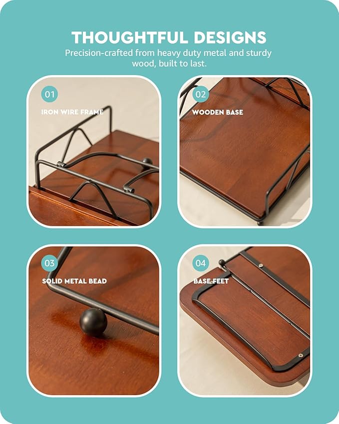 Baffect Napkin Holder For Table With Salt And Pepper Tray, Flat Napkin Dispenser With Weighted Arm,Black Napkin Storage For Dinner, Table Decor, Kitchen, Home Bar, Party, Hotel (Wood, Metal)