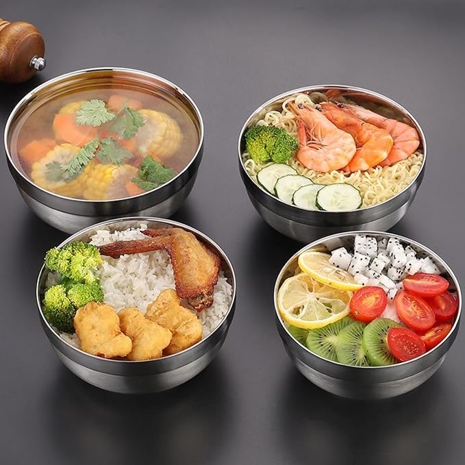28 Oz Stainless Steel Large Bowls Set of 6, Metal Double-walled Insulated Noodle Soup Bowls with Lids for Adult, Dishwasher Safe and Unbreakable