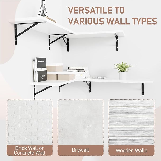 Kaboon 27 inch Long 10 inch Deep Floating Shelves for Wall Set of 2, Large Open Shelves Wall Mounted, Space Saving Home and Commercial Use, White