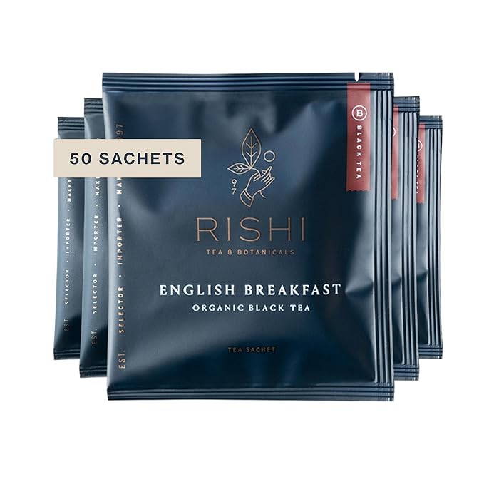 Rishi Tea English Breakfast Tea - Organic Sachet Tea Bags, Energizing & Caffeinated Pure Black Tea, Ideal for Hot or Iced Tea - 50 Count