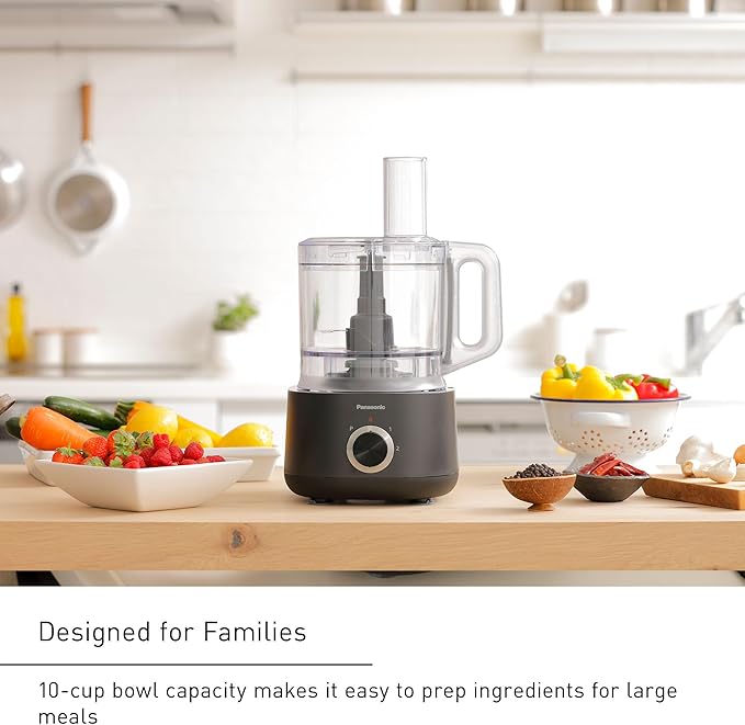 Panasonic Food Processor, Electric Vegetable Choppers for Speedy Food Prep, 5 Attachments to Shred, Whip, Mince, Chop, Grind, Shred, and Slice, 10-cup Bowl Capacity, Small Kitchen Appliances - MK-F511