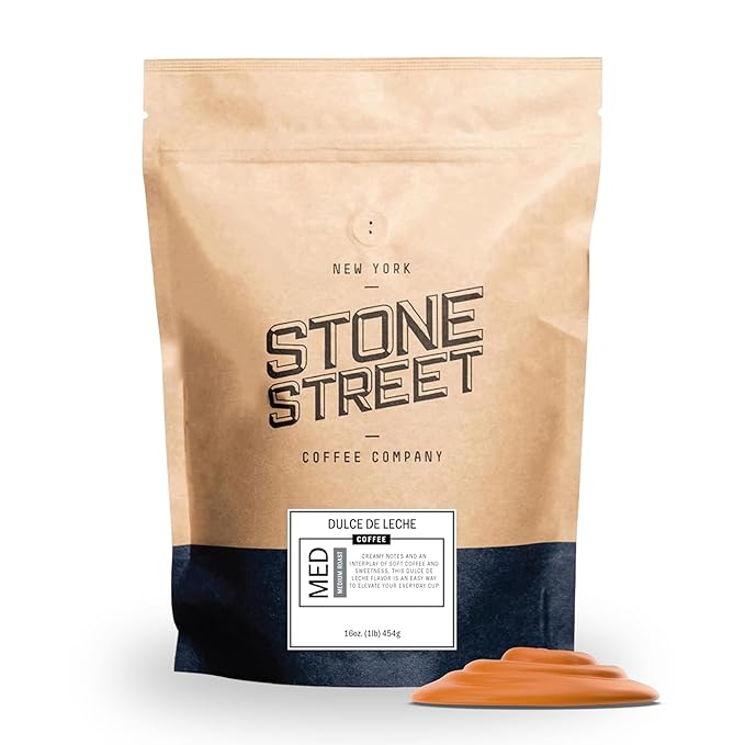 Stone Street Flavored Ground Coffee, Dulce de Leche, Freshly Roasted, 100% Colombian Arabica, Gourmet Coffee, Medium Roast, Rich Caramel Flavor, 1 LB