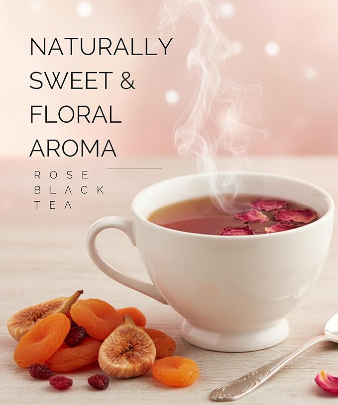 EZR Leaf Sweet Rose Black Tea – Loose Leaf Rose Fruit Tea, Floral & Fruity Blend, Low Caffeine Canister 1.76 Ounce