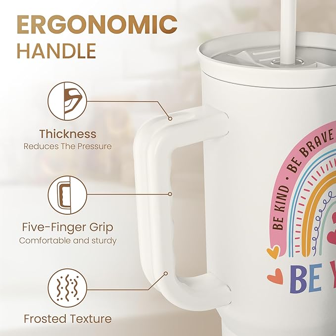 Inspirational Tumbler with Handle 40oz, Positive Reminder Coffee Cups Stainless Steel Travel Mug, Daily Inspiration Motivational Gifts for Women Girls Friends Coworker, Gift for Birthday Christmas
