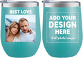 MEWAY Personalized Custom 12oz Wine Tumbler with Lid, Insulated Double Wall Vacuum Travel Tumbler Gifts with Text Photo Logo (Blue, 1pack)