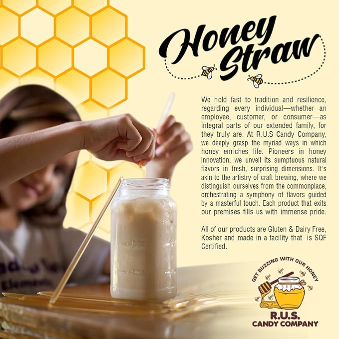 25 Pack Honey Sticks For Tea, Snacking, Honey Straws Packets Single Serve Stir Sticks, Natural Flavor by R.U.S Candy Company- (Clover)