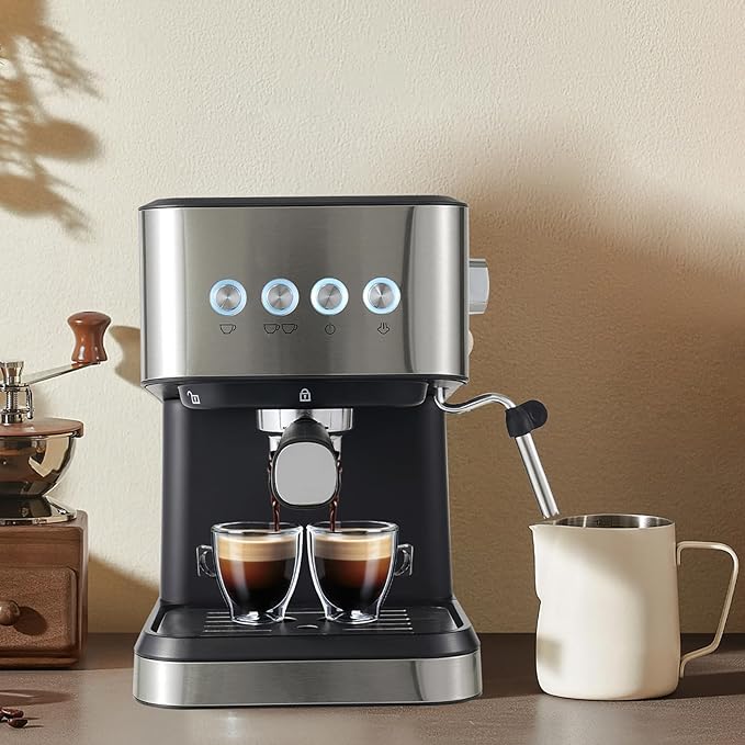 Espresso Machine,Semi-Automatic Coffee Machine,Spoon&Tamper Small Drip Coffee Machine,1.5L Semi-automatic Coffee Machine make coffee (single/double shot),latte macchiato, and hot milk/milk froth