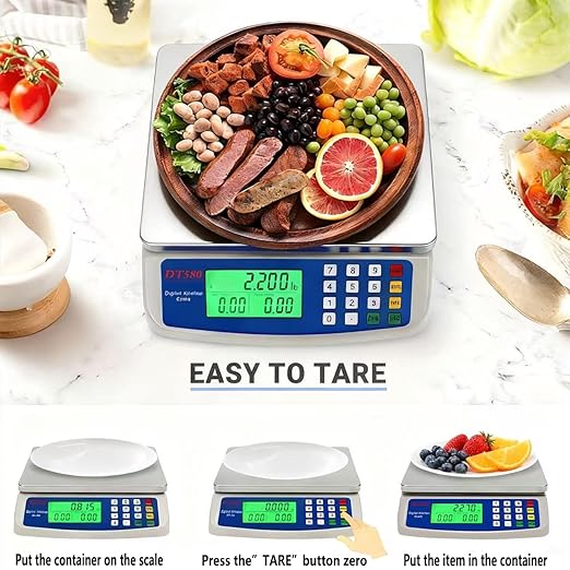 Large Digital Kitchen Scale 30KG Commercial Food Scale 66LB for Baking Bread Meat Stainless Steel Price Computing Scale LCD Display,Prep Counting Scale for Parts and Coins Adapter Included (Blue)