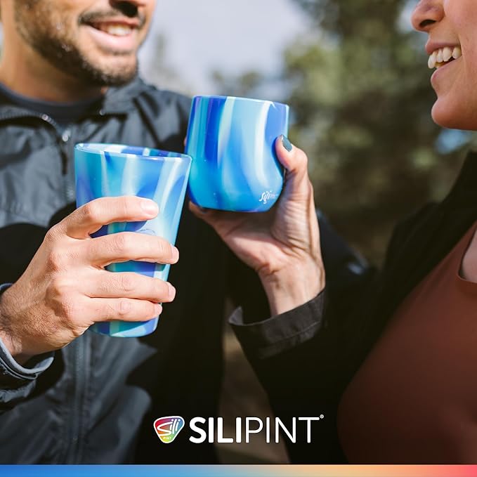 Silipint 16oz Silicone Pint Glass – Unbreakable BPA-Free Reusable Silicone Drinking Cup – Flexible Dishwasher Microwave & Freezer Safe – Stemless Glass for Water Coffee Smoothies (Mountain Air)