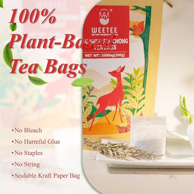 WT WEETEE Lapsang Souchong Tea Bags, 100 Count Smoky Black Tea, Natural Caffeine & Antioxidant, Classic Specialty Chinese Tea, Resealable Kraft Bag | Brew Hot or Iced