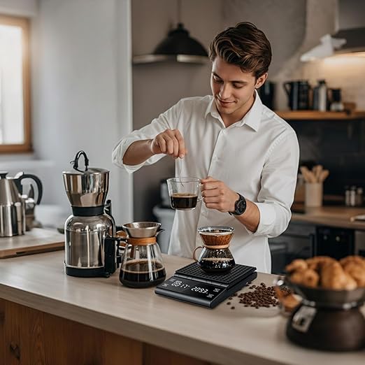 Wigearss Coffee Scale with Timer, 5kg/0.1g Accuracy, Rechargeable, Digital Precision for Espresso & Pour-Over Brewing, Digital Kitchen Scale with Auto Tare, Lit LCD Display and Silicone Cover - Black