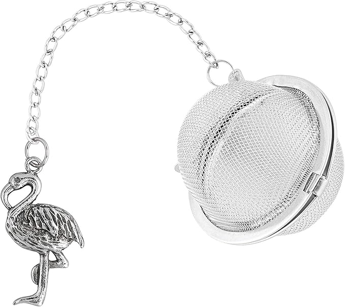 18/8 Stainless Steel 2-Inch Tea Ball Infuser with Zinc Alloy Charm, Tea Brew Filter, Strainer for Tea & Mulled Wine, 1-piece (Flamingo)