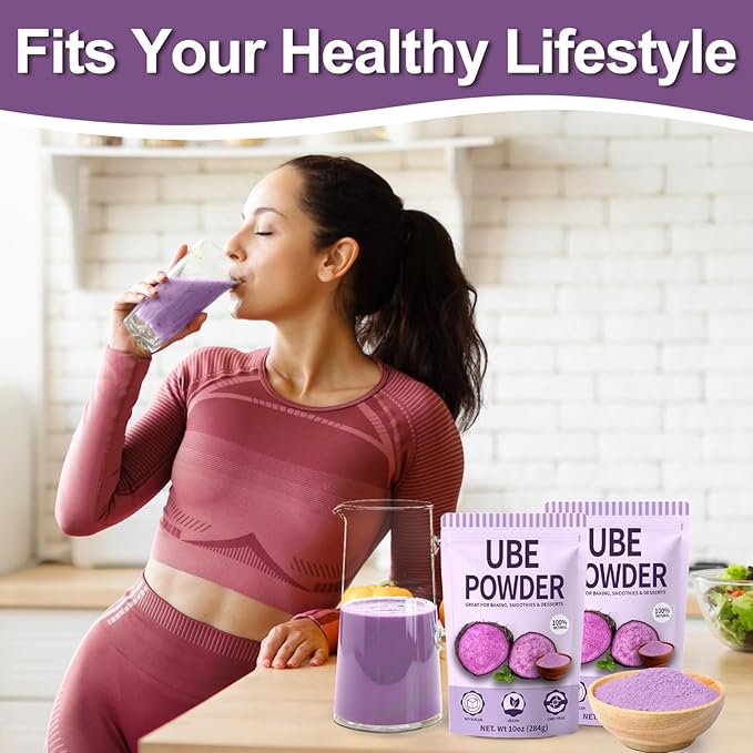 10oz Pure Natural Purple Ube Powder, Yam Powder for Baking, Purple Sweet Potato Food Coloring Powder, No Sugar, Vegan & Sourced Superfood for Smoothies, Drinks & Desserts