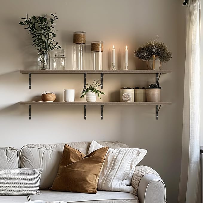 Kaboon 45 inch Long 10 inch Deep Floating Shelves for Wall Set of 2, Large Open Shelves Wall Mounted, Space Saving Home and Commercial Use, Eucalyptus