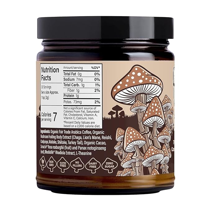 Melting Forest Mushroom Coffee, with 7 Functional Mushrooms, Cacao, Rhodiola, L-Theanine, Reishi & Lion's Mane, Stress Relieving, Focus, Cognitive Function & Mental Clarity (30 Servings)