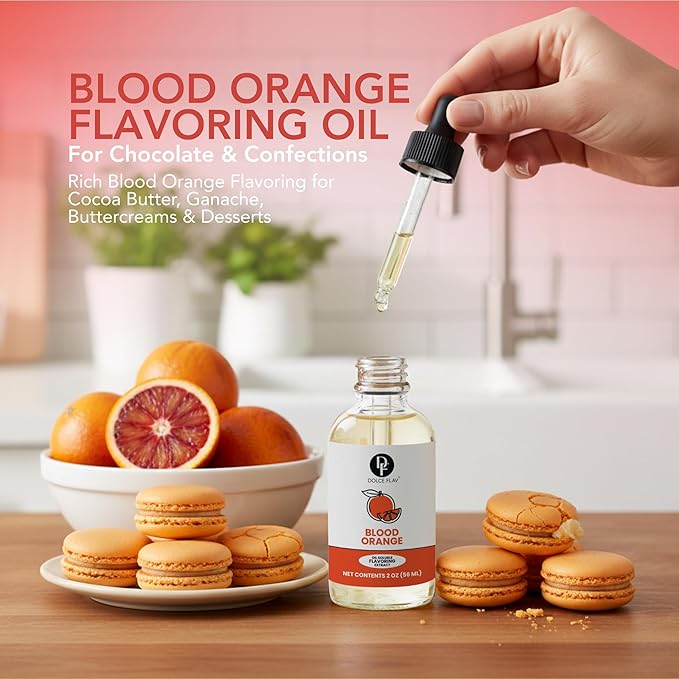 Dolce Flav Natural Blood Orange Extract – 2 Ounce Oil-Soluble Kosher, Sugar-Free, Concentrated Blood Orange Flavoring for Baking, Chocolates & Desserts, Includes Measured Dropper