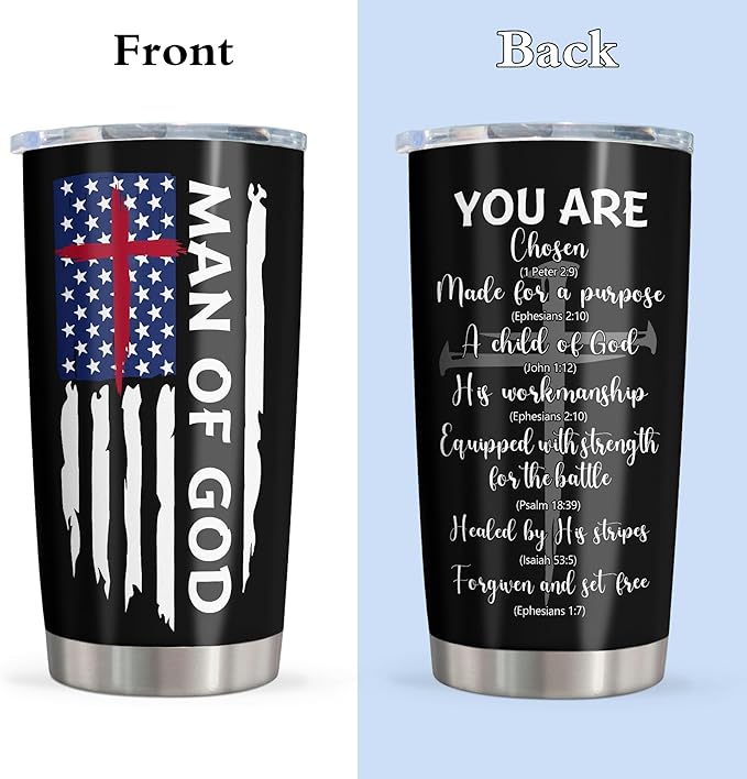 Christian Gifts for Men, Religious Gifts for Men, Catholic Inspirational Spiritual Gift Coffee Tumbler Cup Mug Stainless Steel 20oz 1PC, Man of God