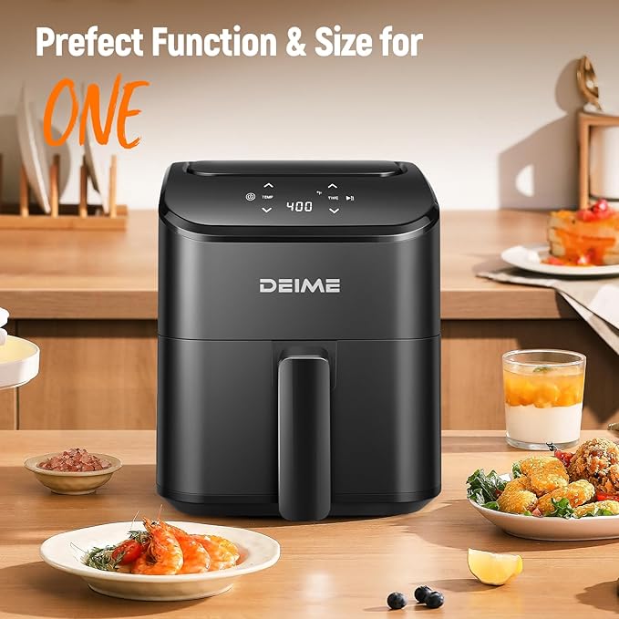 DEIME Air Fryer, Small Digital 2.8 Qt Airfryer Space Saving Compact, Bake, Reheat, Roasts for Quick Easy Meals, Mini Compact & Quiet, Nonstick & Dishwasher Safe Basket (Black+TR)