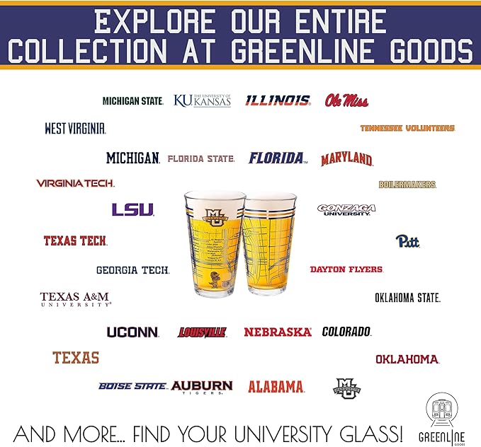 Greenline Goods – University of Marquette Golden Eagles College Pint Beer Glasses (Set of 2), 16 oz – Full-Color Logo + Campus Map