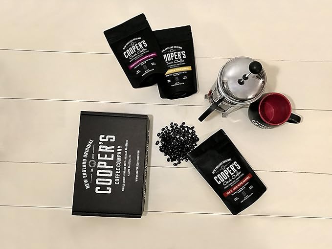 Wine Barrel Aged Coffee Gift Box Set, Sampler Roasted Coffee Costa Rica, Kenya, & Rwanda Beans Aged In Cabernet Sauvignon, Chardonnay, & Pinot Noir Wine Barrels, Medium Roast Whole Bean, 4 oz Bags, 12 oz Total