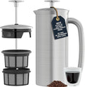 ESPRO P7 Brushed Stainless Steel French Press 304 – Patented Double Walled Micro-Filter Insulated French Press Coffee Maker, Grit-Free Brew - Heat Resistant BPA Free (18oz)