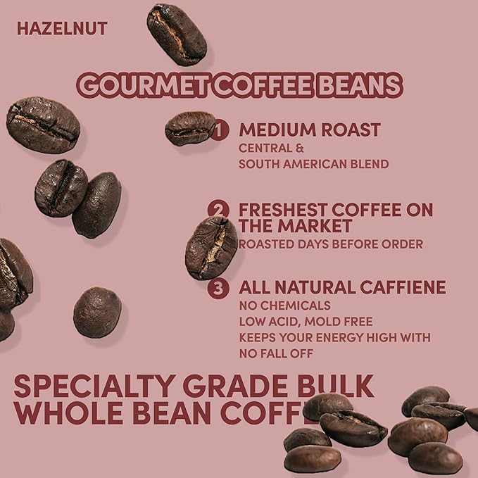 Sarasota Coffee Whole Bean Hazelnut | Medium Roast Gourmet Flavored Coffee Beans | Low Acid, Mold Free, Specialty Grade Bulk Beans | 5lb (80 oz)