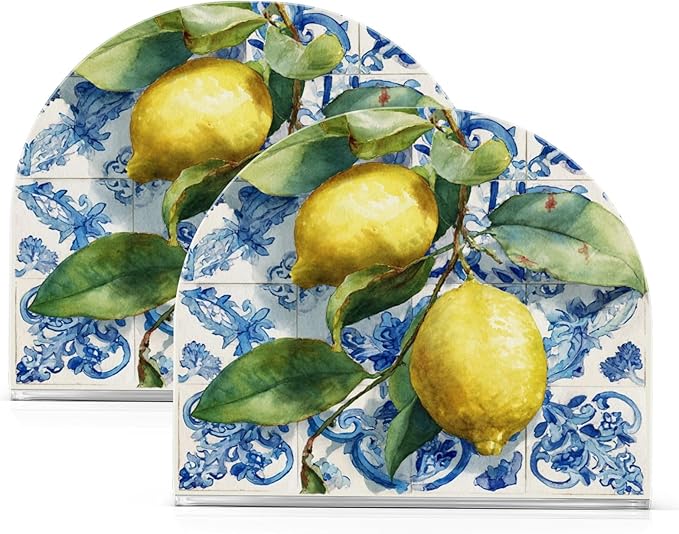 Lemon Blue Tiles Napkin Holder for Table Paper Cocktail Napkin Holders for Kitchen Dinning Acrylic Dinner Napkin Dispenser for Dinner Home Decor Bar 2 Pack