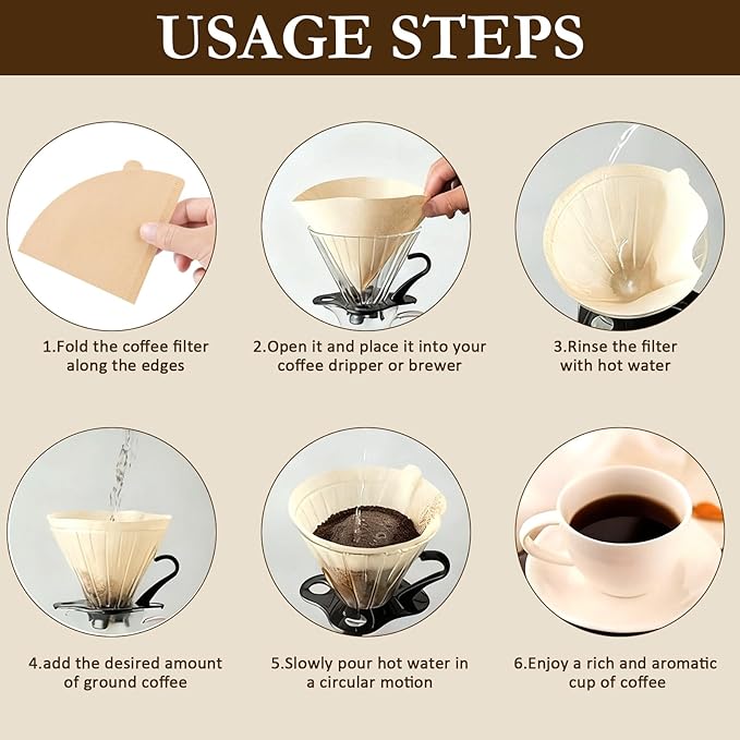 200 Count V02 Coffee Filters – Natural Unbleached Cone Coffee Filter Paper for Hario V60 and Pour Over Brewers, 2–4 Cup Disposable Coffee Filters, Brown Paper Coffee Filter