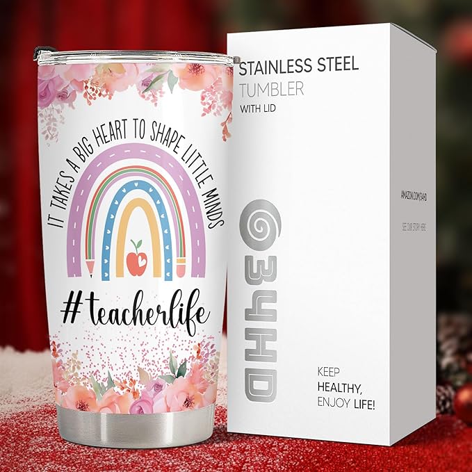 34HD Teacher Tumbler with Lid, 20oz Stainless Steel Coach Life Mug, It Takes Big Heart To Shape Little Minds Cup, Unique Gifts for Teacher Appreciation Birthday Christmas School