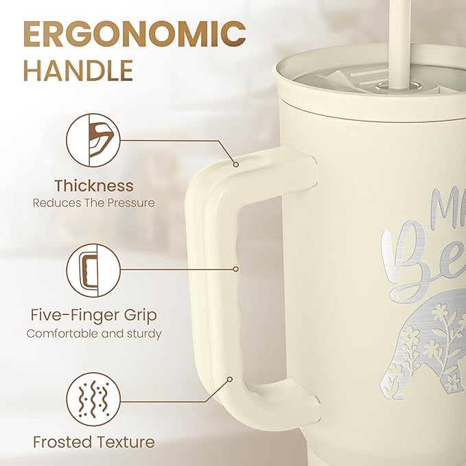 Mom Tumbler with Handle 40oz, Mama Bear Cup Stainless Steel Insulated Tumblers Coffee Travel Mug, Gifts for Moms from Daughter Son, Best Mother Gift for Christmas Birthday Mothers Day