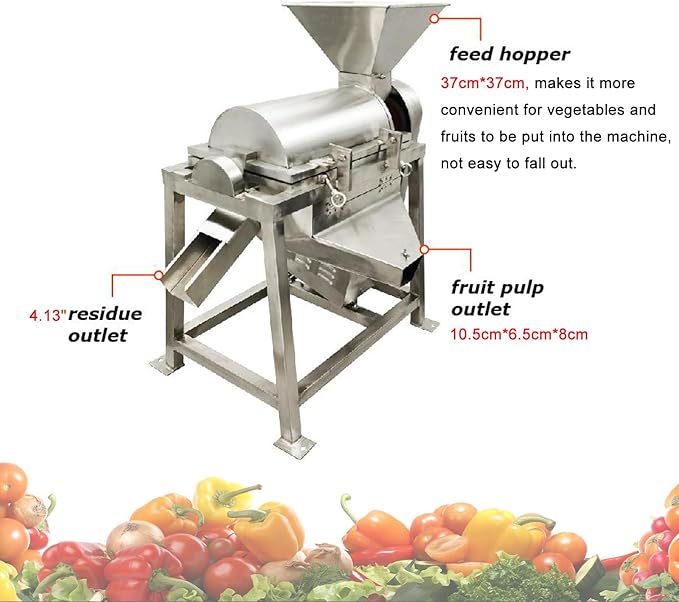 220V 2200W Fruit and Vegetable Crushing and Beating Machine Stainless Steel Commercial Spiral Fruit and Vegetable Beater 0.5T/H 3mm Sieve 3PH