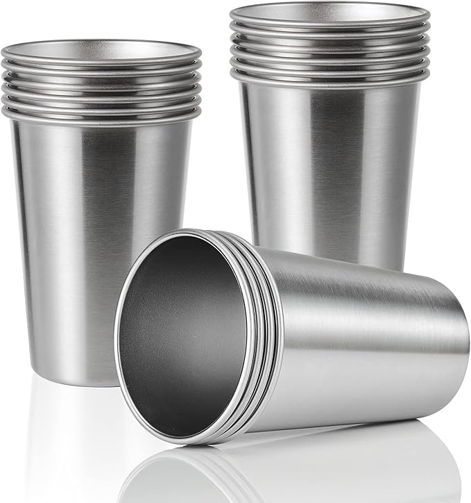 16 Pack 16oz Stainless Steel Pint Cup,Healthy Unbreakable and Stackable,Metal Drinking Glasses