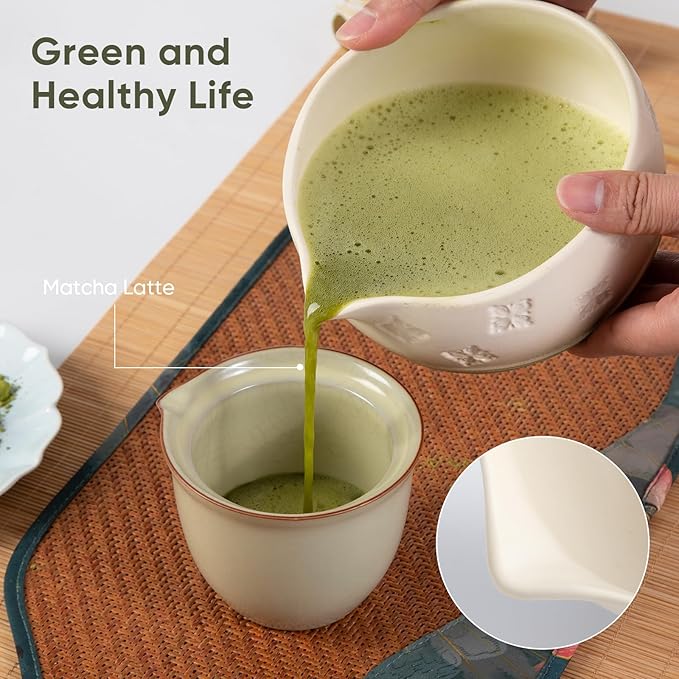 Matcha Whisk Set - Traditional Bamboo Chasen with Bowl, Complete Matcha Tea Making Kit & Starter Tools for Authentic Japanese Ceremony (Mottled Green02, 8pcs/set,Bowl entry-level Set)