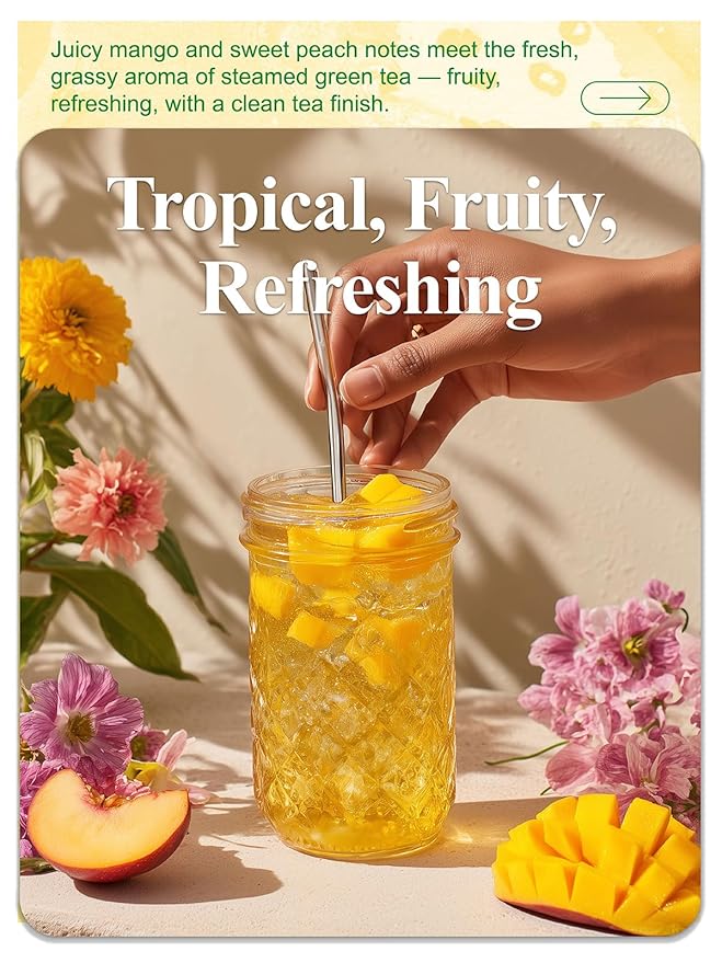 LOOMICA Mango Peach Green Tea, Fruity Tropical Green Tea Blend with Juicy Mango & Sweet Peach, Refreshing Hot or Iced Tea, No Artificial Sugar Added, 20 Count