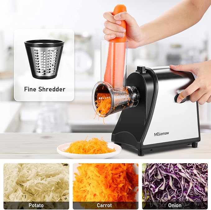 250W Electric Slicer/Shredde for Block Cheese, 5 In 1 Professional Electric Cheese Grater for Veggies, Salad Maker, Shredded Carrot, Zucchini, Cheese Grater Electric
