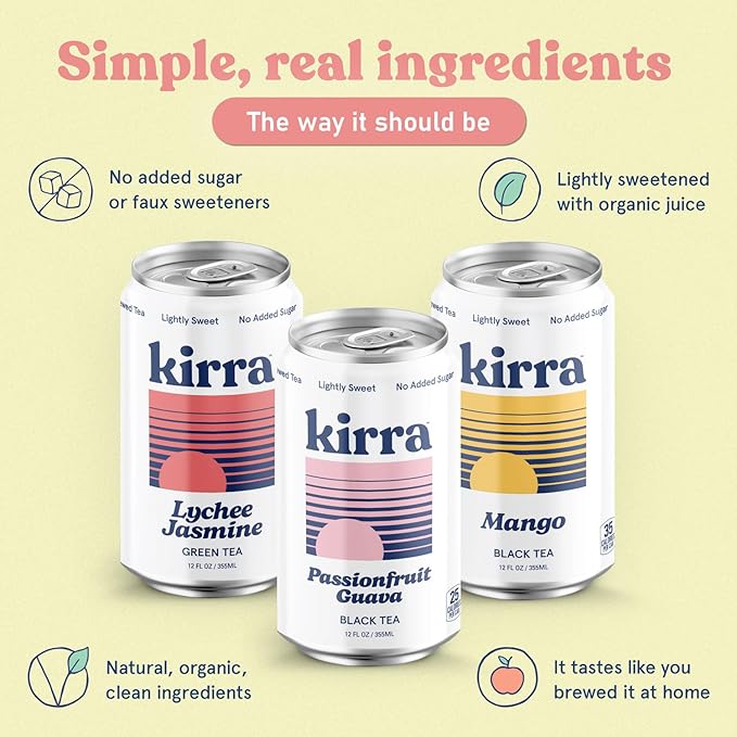 Kirra Organic Iced Tea 12 Pack Mix - Lightly Sweetened - No Added Sugar