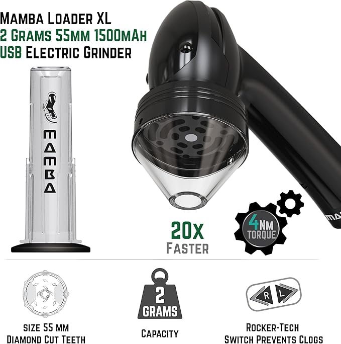 Mamba Grinders Electric Spice & Herb Grinder for the Kitchen. Easy to Use USB Rechargeable Grinder, 2g Black