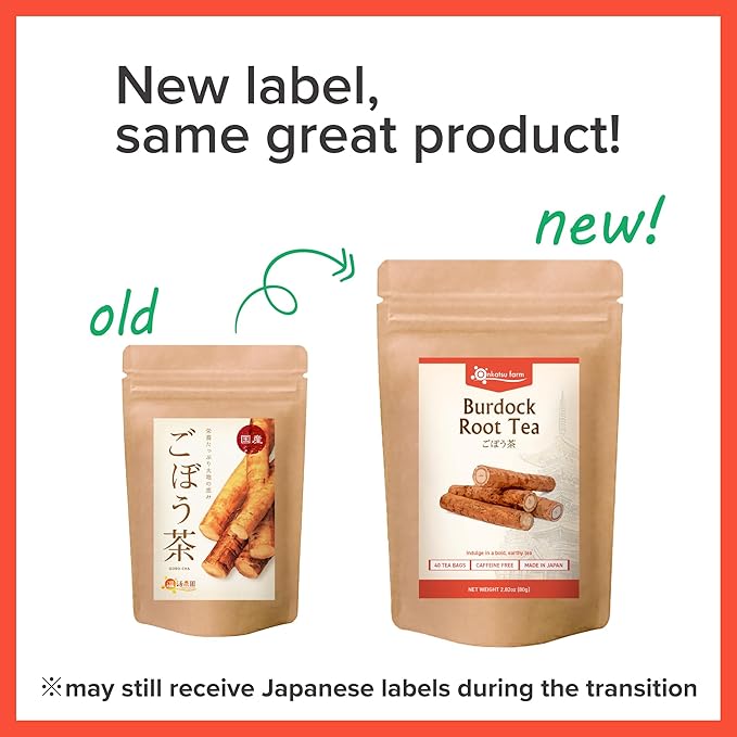 Onkatsu Farm Burdock Root Premium Japanese Tea Bags, Bold Earthy Flavor, Hot or Iced, Caffeine Free, 40 Total Tea Bags