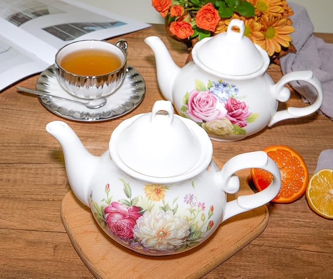 Classic Vintage British Royal Style Ceramic Teapot, 30OZ Large Teapot Perfect for Everyday Gatherings (White, Large)