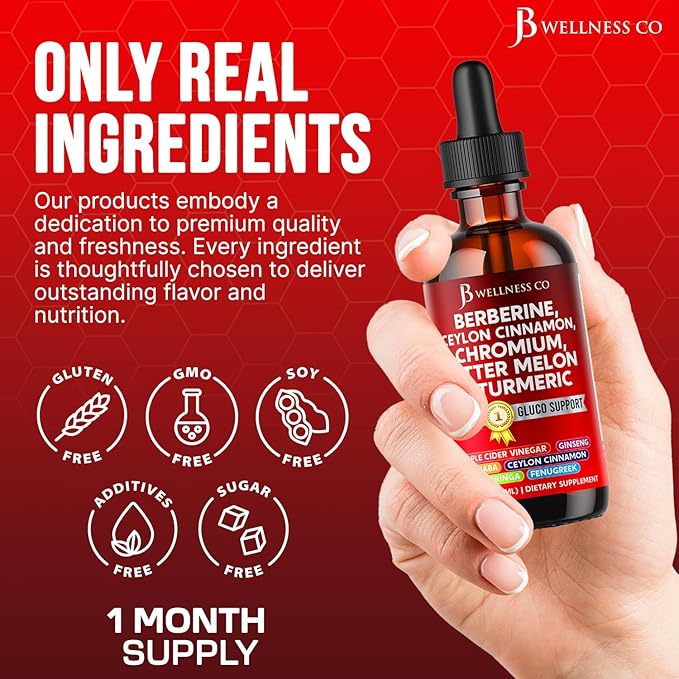 Berberine with Ceylon Cinnamon Supplement Liquid Drops + Bitter Melon Extract, Glucomannan, Gymnema, Chromium, Turmeric, Panax Ginseng, Moringa- 4 OZ